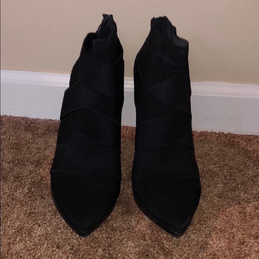 Black Spandex Pointy Toe Ankle Booties